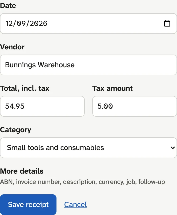 What was read, ready to check: date, vendor, total, tax and category